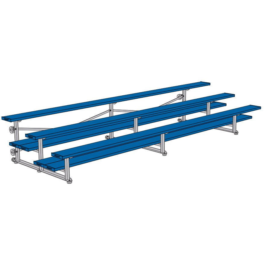 Jaypro Sports Bleacher - 3 Row - Tip & Roll, Double Foot Plank, Powder Coated - 15' L (BLDP - 3TRGPC) - SchoolOutlet