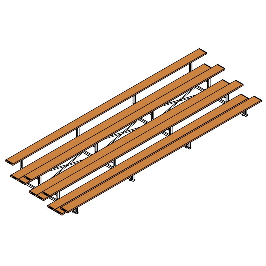 Jaypro Sports Bleacher - 4 Row - Tip & Roll, Double Foot Plank, Powder Coated - 21' L (BLDP - 421TRGPC) - SchoolOutlet