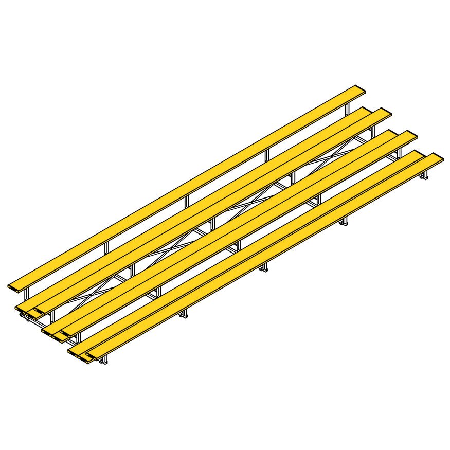 Jaypro Sports Bleacher - 4 Row - Tip & Roll, Double Foot Plank, Powder Coated - 27' L (BLDP - 427TRGPC) - SchoolOutlet