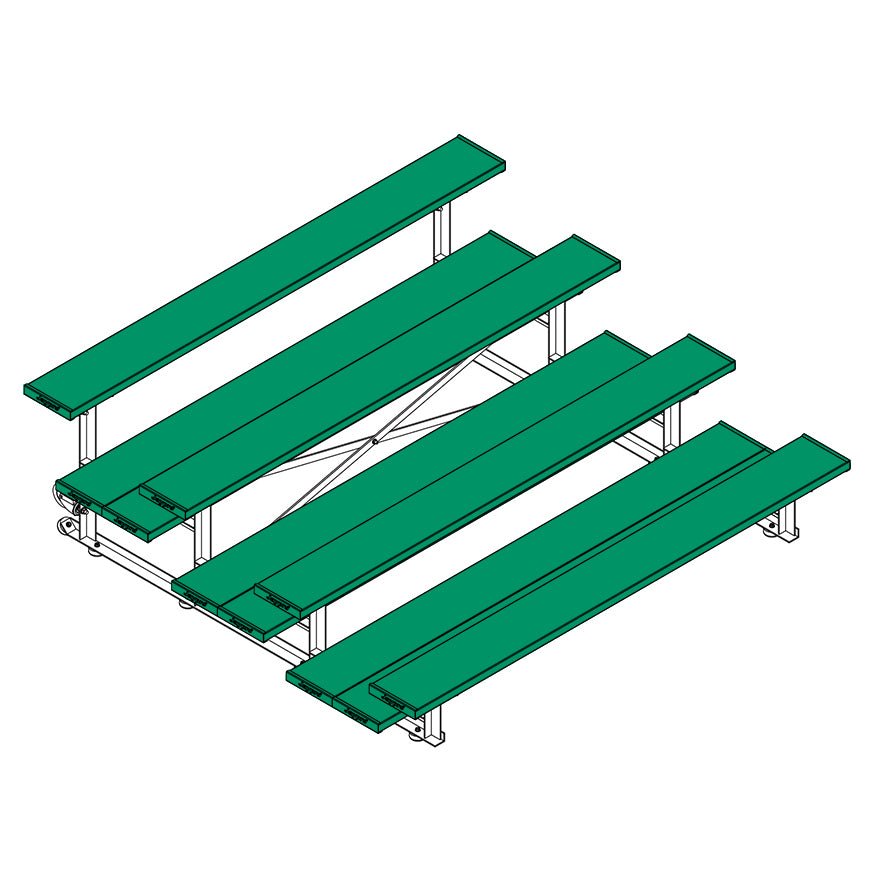 Jaypro Sports Bleacher - 4 Row - Tip & Roll, Double Foot Plank, Powder Coated - 7.5' L (BLDP - 475TRGPC) - SchoolOutlet