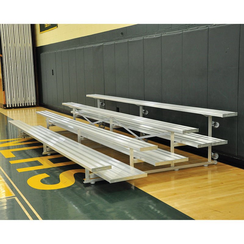 Jaypro Sports Bleacher - 4 Row - Tip & Roll, Double Foot Plank - 15' L (BLDP - 4TRG) - SchoolOutlet