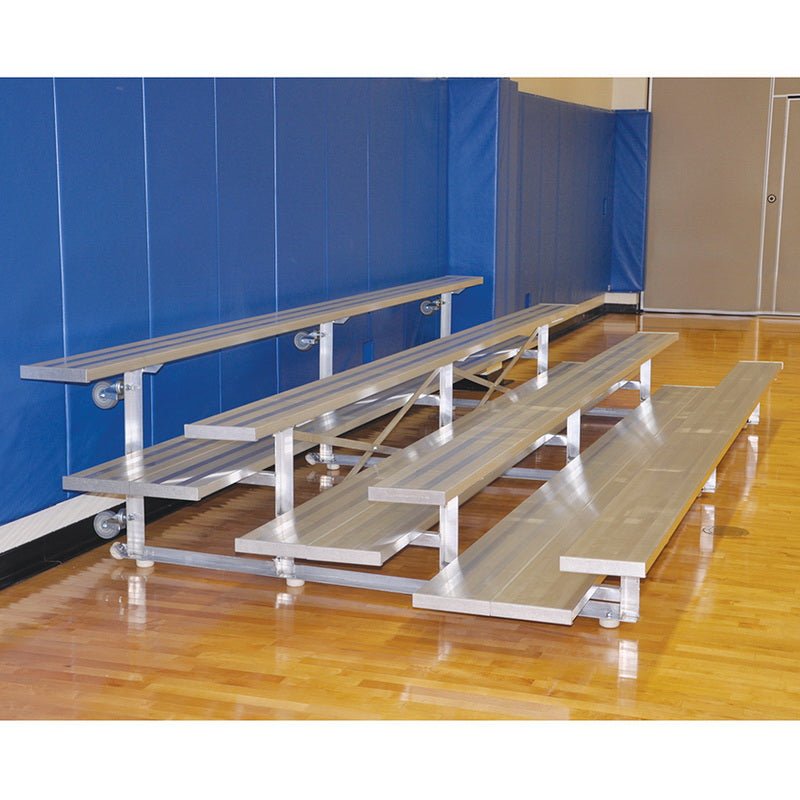 Jaypro Sports Bleacher - 4 Row - Tip & Roll, Double Foot Plank - 15' L (BLDP - 4TRG) - SchoolOutlet