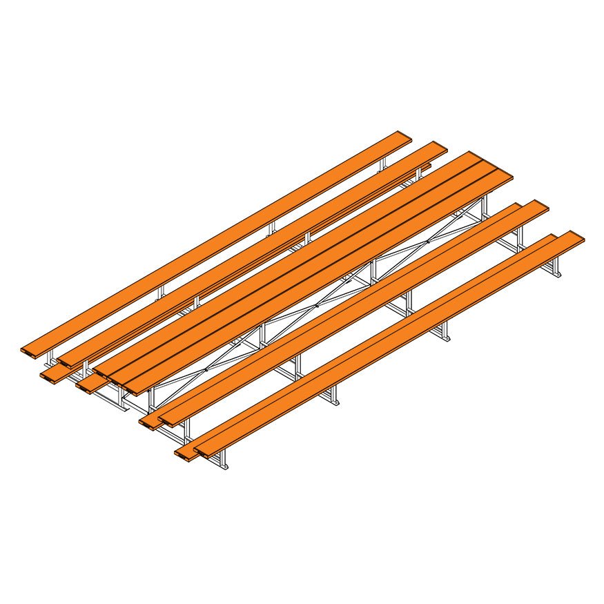 Jaypro Sports Bleacher - 3 Row - Tip & Roll, Single Foot Plank, Back to Back, Powder Coated - 21' L (BTBB - 321PC) - SchoolOutlet