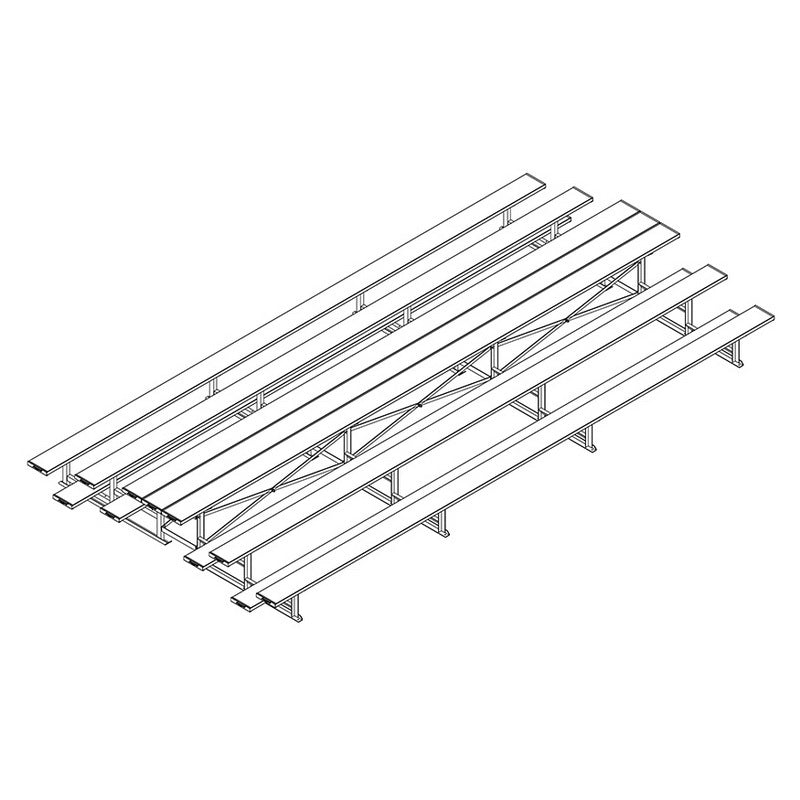 Jaypro Sports Bleacher - 3 Row - Tip & Roll, Single Foot Plank, Back to Back, Powder Coated - 21' L (BTBB - 321PC) - SchoolOutlet