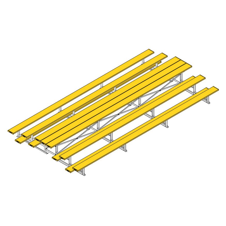 Jaypro Sports Bleacher - 3 Row - Tip & Roll, Single Foot Plank, Back to Back, Powder Coated - 21' L (BTBB - 321PC) - SchoolOutlet