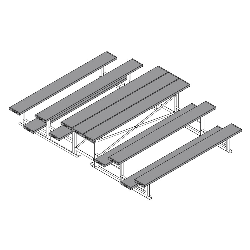 Jaypro Sports Bleacher - 3 Row - Tip & Roll, Single Foot Plank, Back to Back, Powder Coated - 7.5' L (BTBB - 375PC) - SchoolOutlet