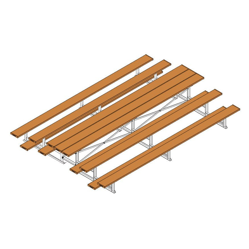 Jaypro Sports Bleacher - 3 Row - Tip & Roll, Single Foot Plank, Back to Back, Powder Coated - 15' L (BTBB - 3PC) - SchoolOutlet