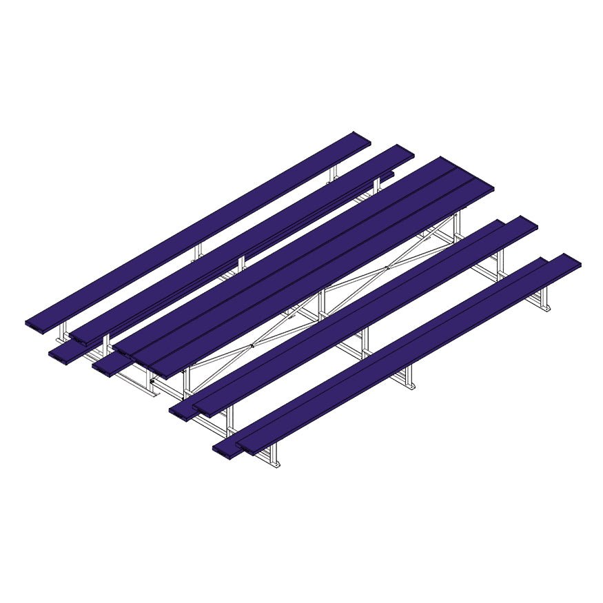 Jaypro Sports Bleacher - 3 Row - Tip & Roll, Single Foot Plank, Back to Back, Powder Coated - 15' L (BTBB - 3PC) - SchoolOutlet