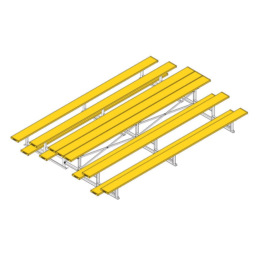 Jaypro Sports Bleacher - 3 Row - Tip & Roll, Single Foot Plank, Back to Back, Powder Coated - 15' L (BTBB - 3PC) - SchoolOutlet