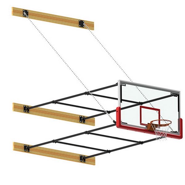 Jaypro Sports Basketball Backstop - Wall - Mounted - Shooting Station - Stationary Glass Backboard, 2 ft. - 12 ft. Wall Offset (N236FB) - SchoolOutlet