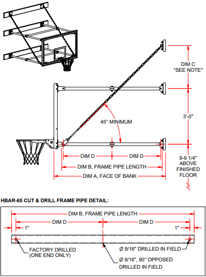 Jaypro Sports Basketball Backstop - Wall - Mounted - Shooting Station - Stationary Glass Backboard - System, 4 ft. - 6 ft. Wall Offset (N46GB) - SchoolOutlet