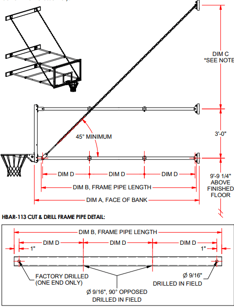 Jaypro Sports Basketball Backstop - Wall - Mounted - Shooting Station - Stationary Glass Backboard - Shooting Station, 8 ft. - 10 ft. Wall Offset (N810GB) - SchoolOutlet