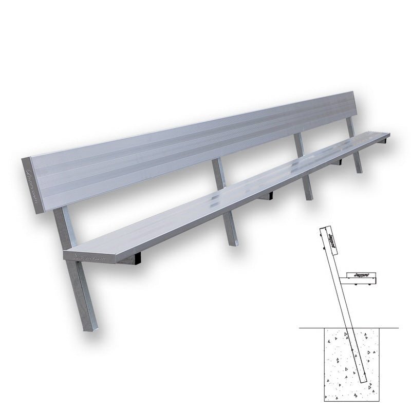 Jaypro Sports Outdoor Player Benches - Player Bench with Seat Back - In Ground - 21' (PB - 10PI) - SchoolOutlet