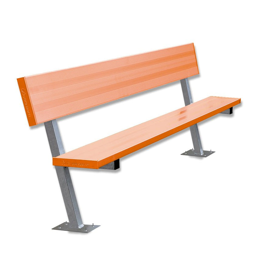 Jaypro Sports Outdoor Player Benches - Surface Mount - Aluminum Team Bench with Seat Back - 7.5', Powder Coated (PB - 80SMPC) - SchoolOutlet