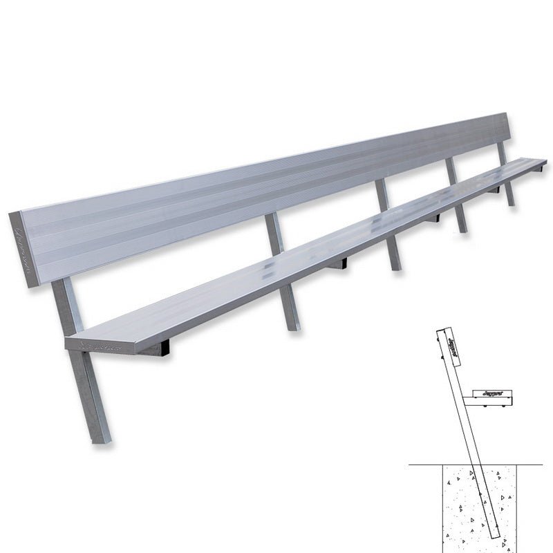 Jaypro Sports Outdoor Player Benches - In Ground - Aluminum Team Bench with Seat Back - 27' (PB - 90PI) - SchoolOutlet