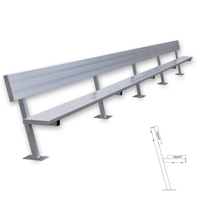 Jaypro Sports Outdoor Player Benches - Surface Mount - Aluminum Team Bench with Seat Back - 27' (PB - 90SM) - SchoolOutlet