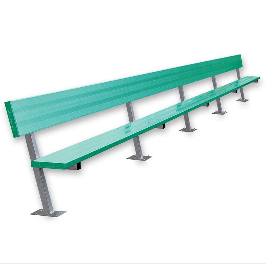 Jaypro Sports Outdoor Player Benches - Surface Mount - Aluminum Team Bench with Seat Back - 27', Powder Coated (PB - 90SMPC) - SchoolOutlet