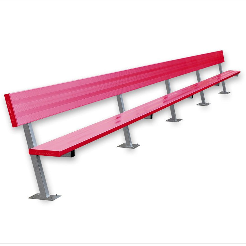 Jaypro Sports Outdoor Player Benches - Surface Mount - Aluminum Team Bench with Seat Back - 27', Powder Coated (PB - 90SMPC) - SchoolOutlet