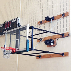 Jaypro Sports Basketball System - Wall-Mounted - Shooting Station - Fold-Up - Stationary Glass Backboard 2 ft.- 12 ft. Wall Offset (U1012GB)