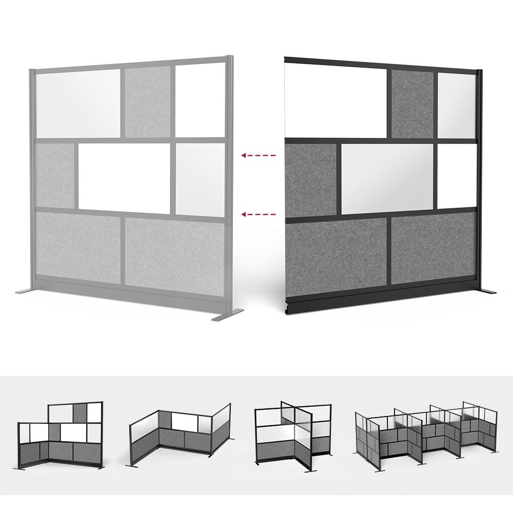 Luxor MW - 7070 - XWCGB - Workflow Modular Wall Room Divider System - Black Frame - 70" x 70" Add - On Wall w/ Whiteboard - SchoolOutlet