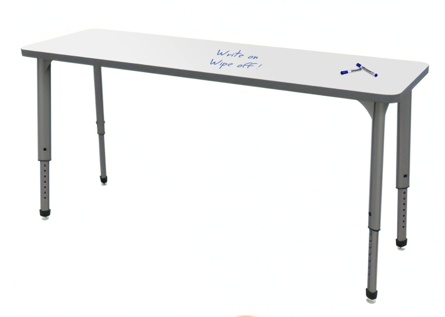 Marco Apex Series Rectangle Preschool Collaborative Desk w/ Dry Erase HPL Top 20" x 60" Adjustable Height 17" - 24" (38 - 2222 - DB) - SchoolOutlet