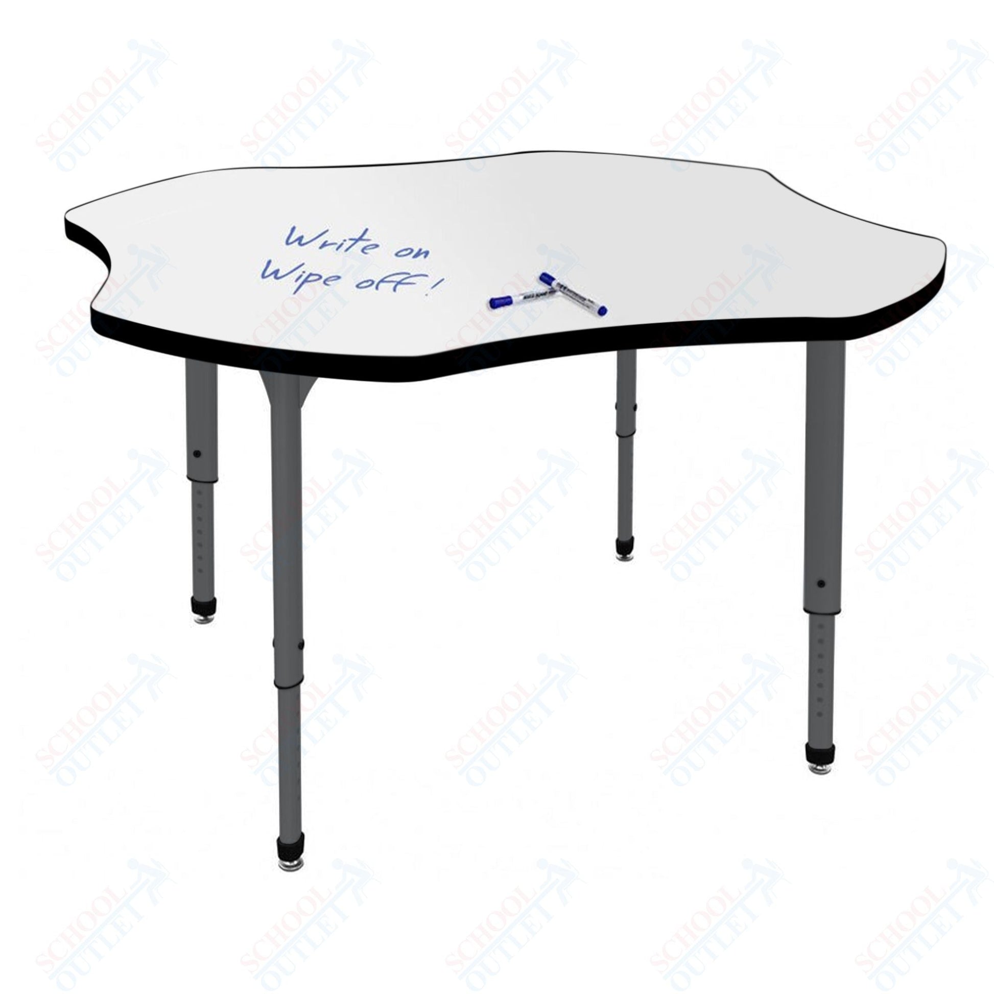 Marco Apex Series 48" Clover Preschool Activity Table w/ Dry Erase HPL Top Adj Height 17" - 24" (38 - 2265 - DB) - SchoolOutlet