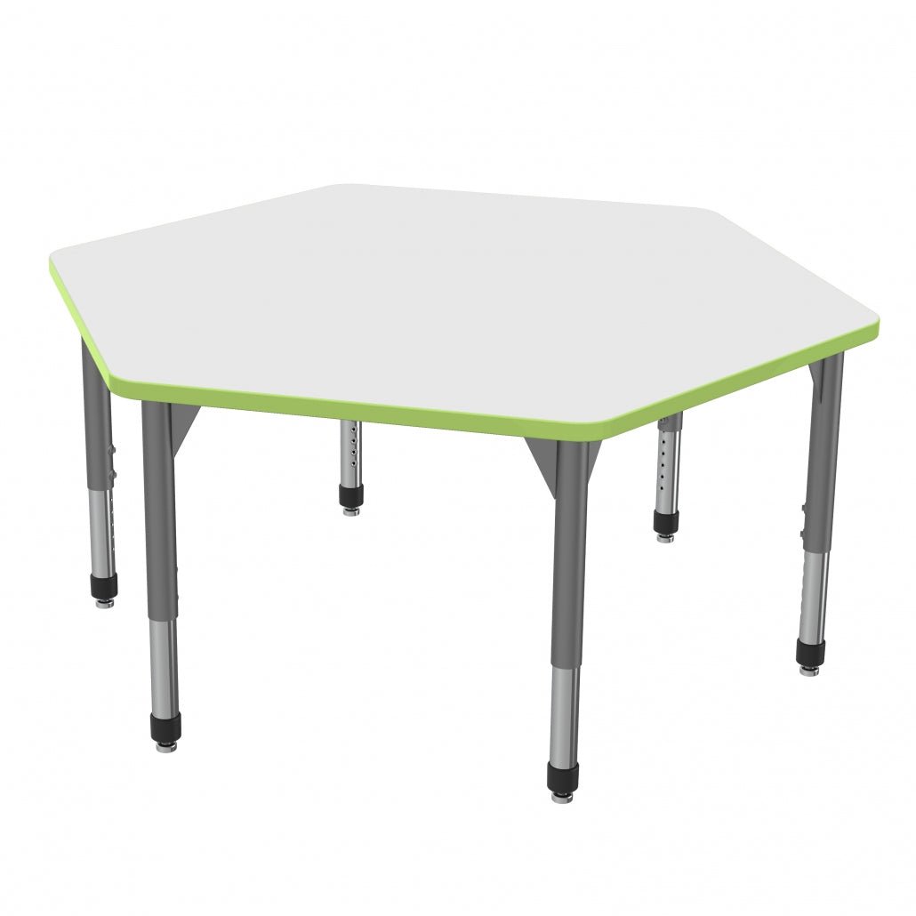 Marco Premier Series Hexagon Activity Table w/ Dry Erase Top 54.5" x 48" Adj Height 21" - 31" (43 - 2254 - DB) - SchoolOutlet