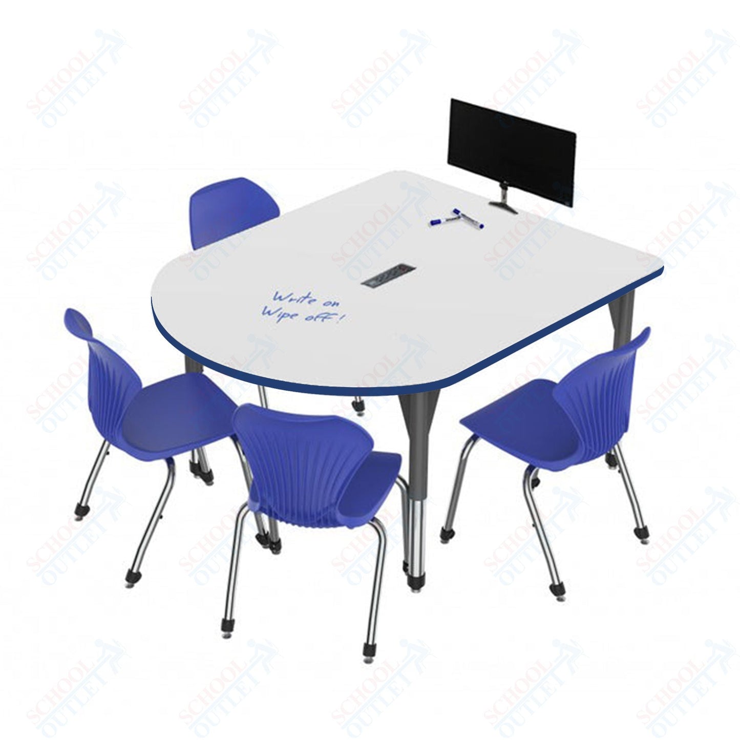 Marco Premier Series Multimedia Table Dry Erase Top 48" x 60" Adj Height 21" - 31" w/ Power Module (43 - 2260 - DBP) - SchoolOutlet