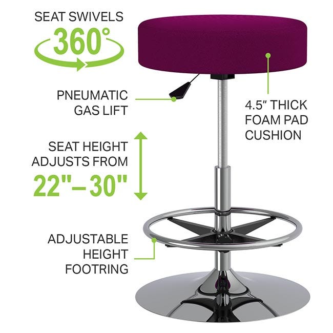 Marco Apex series 22" - 30" H Height Adjustable Cushioned Swivel Stool (L001 - G1) - SchoolOutlet