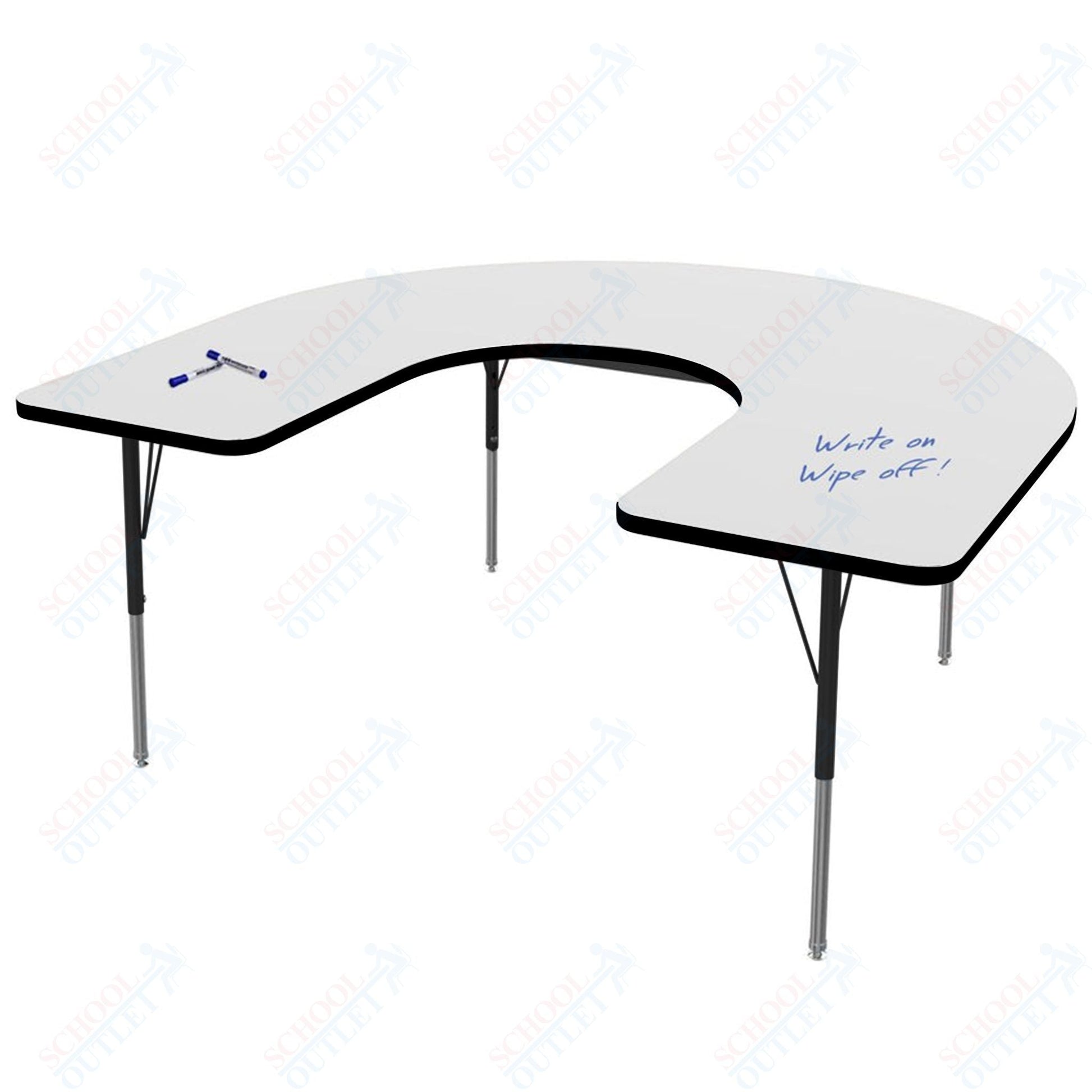 Marco MG2200 Series Horseshoe Activity Table w/ Dry Erase Top 48" x 72" Adj Height 21" - 30" (MG2227 - DB) - SchoolOutlet