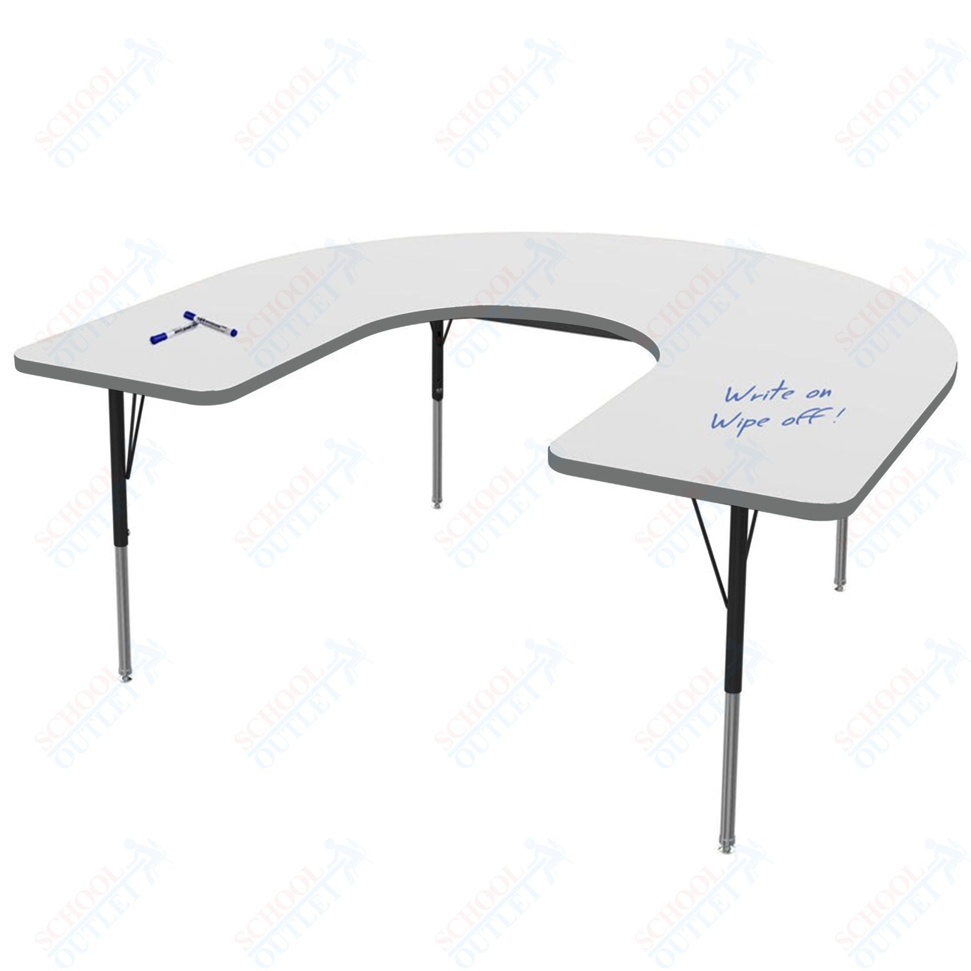 Marco MG2200 Series Horseshoe Activity Table w/ Dry Erase Top 48" x 72" Adj Height 21" - 30" (MG2227 - DB) - SchoolOutlet