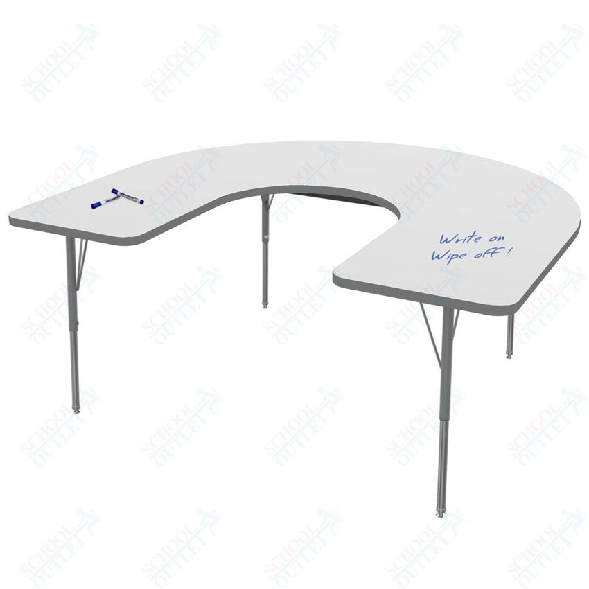 Marco MG2200 Series Horseshoe Activity Table w/ Dry Erase Top 48" x 72" Adj Height 21" - 30" (MG2227 - DB) - SchoolOutlet