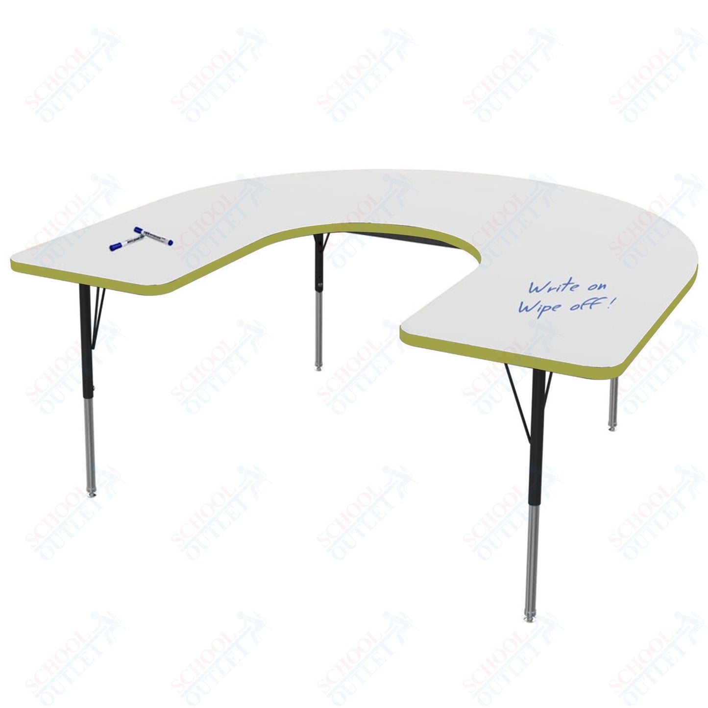 Marco MG2200 Series Horseshoe Activity Table w/ Dry Erase Top 48" x 72" Adj Height 21" - 30" (MG2227 - DB) - SchoolOutlet