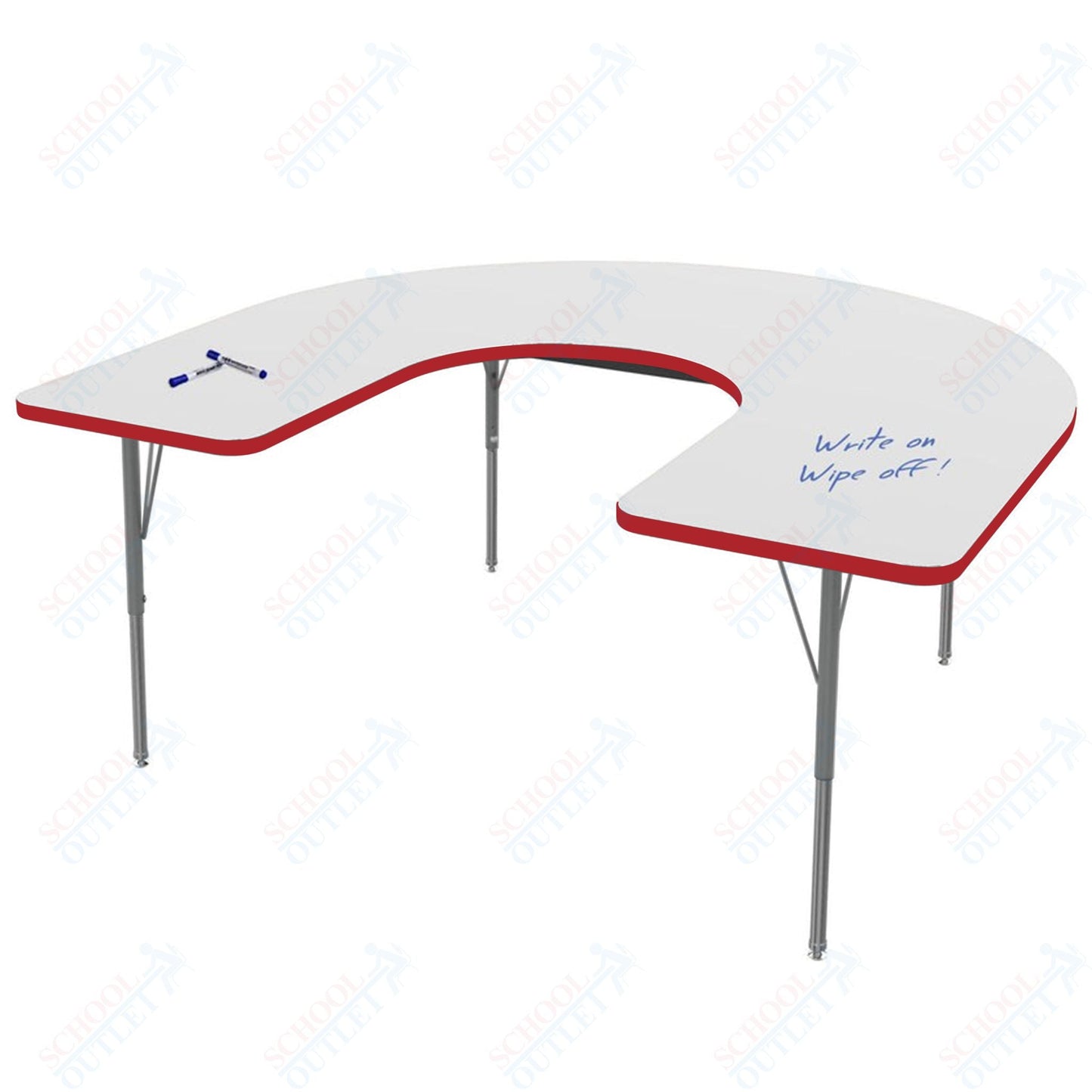 Marco MG2200 Series Horseshoe Activity Table w/ Dry Erase Top 48" x 72" Adj Height 21" - 30" (MG2227 - DB) - SchoolOutlet