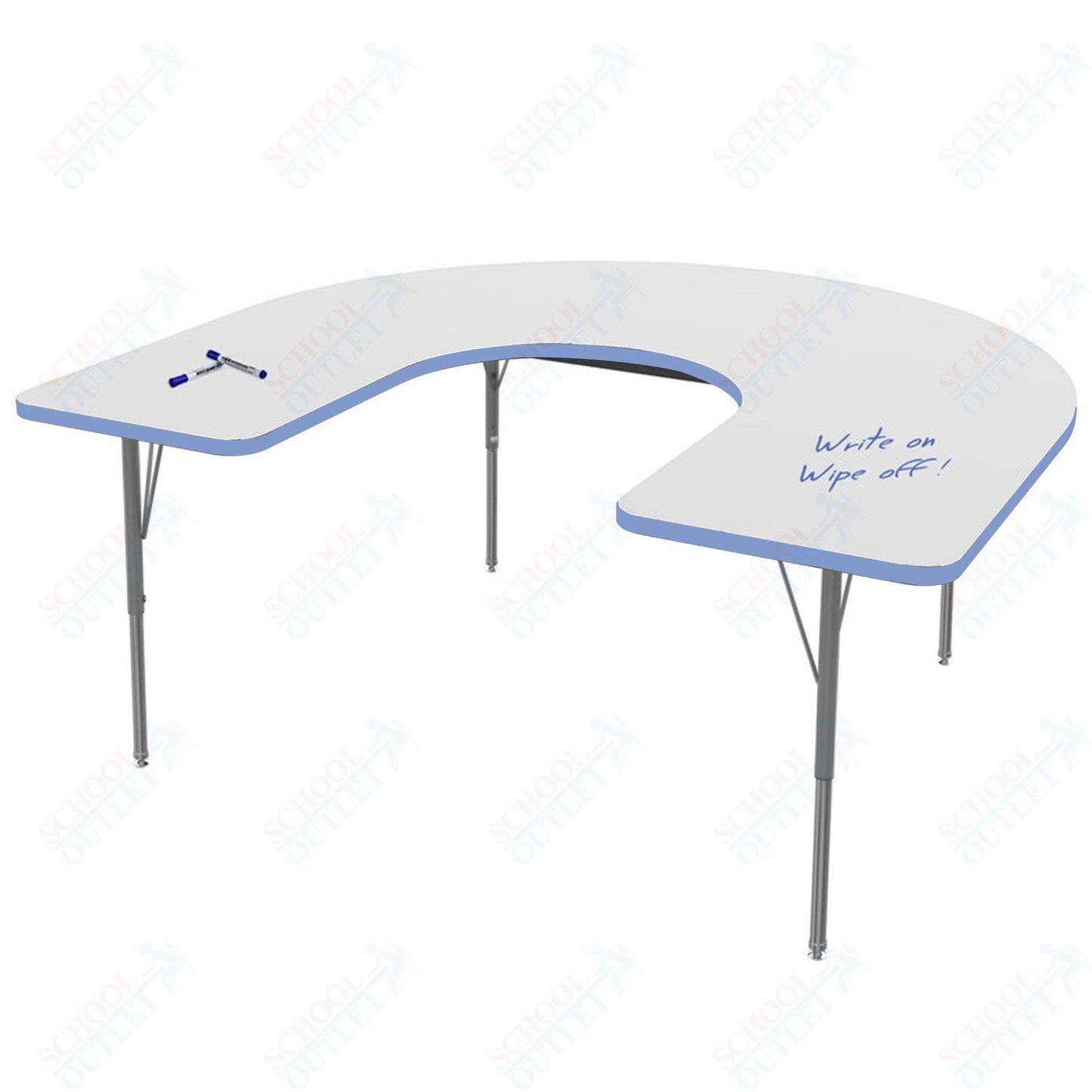 Marco MG2200 Series Horseshoe Activity Table w/ Dry Erase Top 48" x 72" Adj Height 21" - 30" (MG2227 - DB) - SchoolOutlet