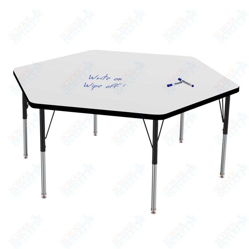 Marco MG2200 Series Hexagon Activity Table w/ Dry Erase Top 54.5" x 48" Adj Height 21" - 30" (MG2254 - DB) - SchoolOutlet