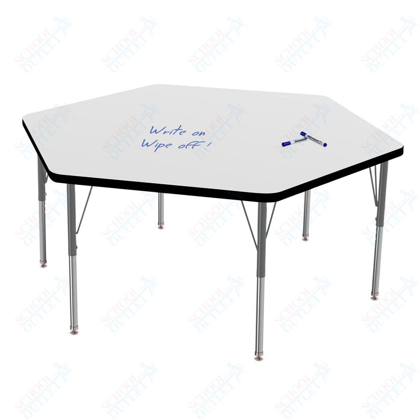 Marco MG2200 Series Hexagon Activity Table w/ Dry Erase Top 54.5" x 48" Adj Height 21" - 30" (MG2254 - DB) - SchoolOutlet