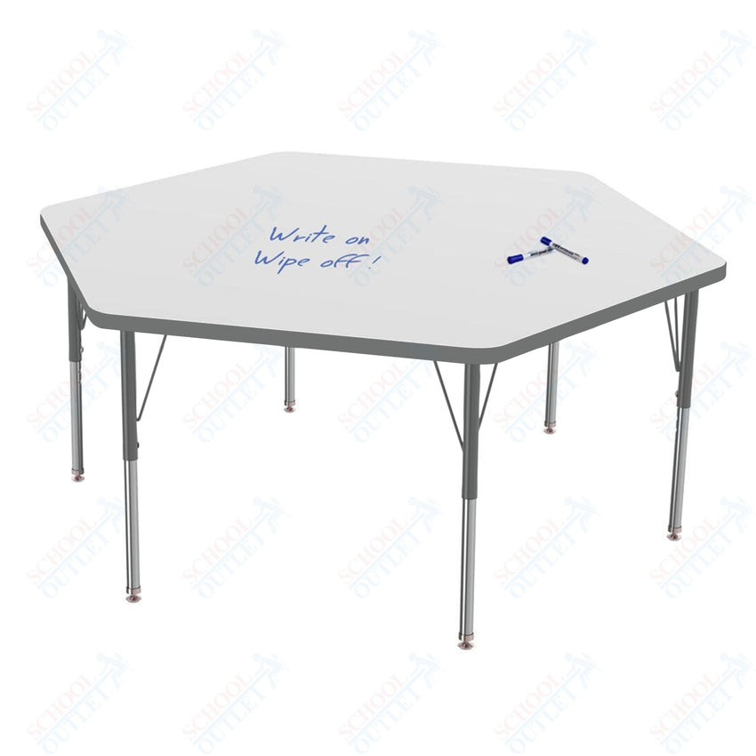 Marco MG2200 Series Hexagon Activity Table w/ Dry Erase Top 54.5" x 48" Adj Height 21" - 30" (MG2254 - DB) - SchoolOutlet