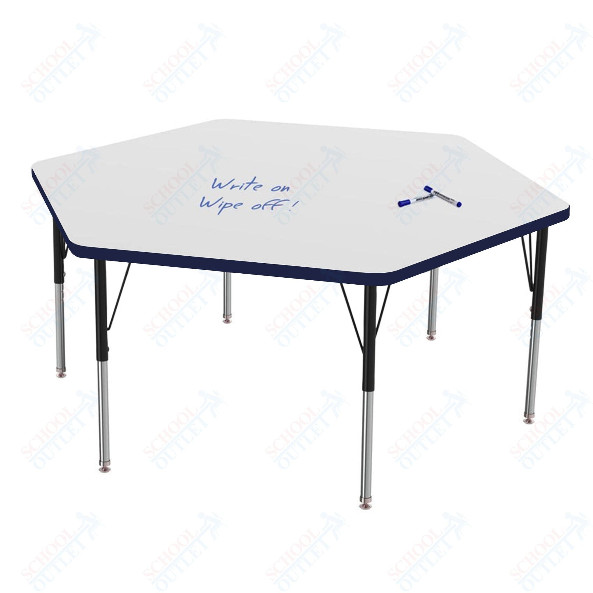 Marco MG2200 Series Hexagon Activity Table w/ Dry Erase Top 54.5" x 48" Adj Height 21" - 30" (MG2254 - DB) - SchoolOutlet