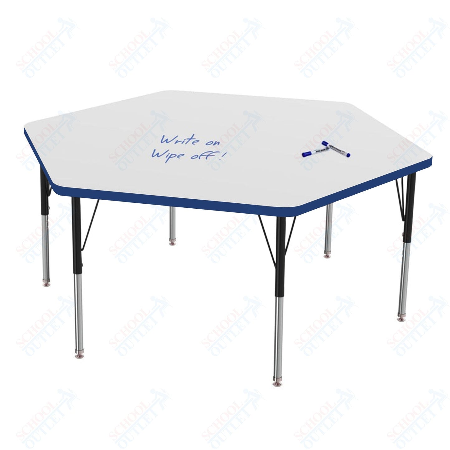 Marco MG2200 Series Hexagon Activity Table w/ Dry Erase Top 54.5" x 48" Adj Height 21" - 30" (MG2254 - DB) - SchoolOutlet