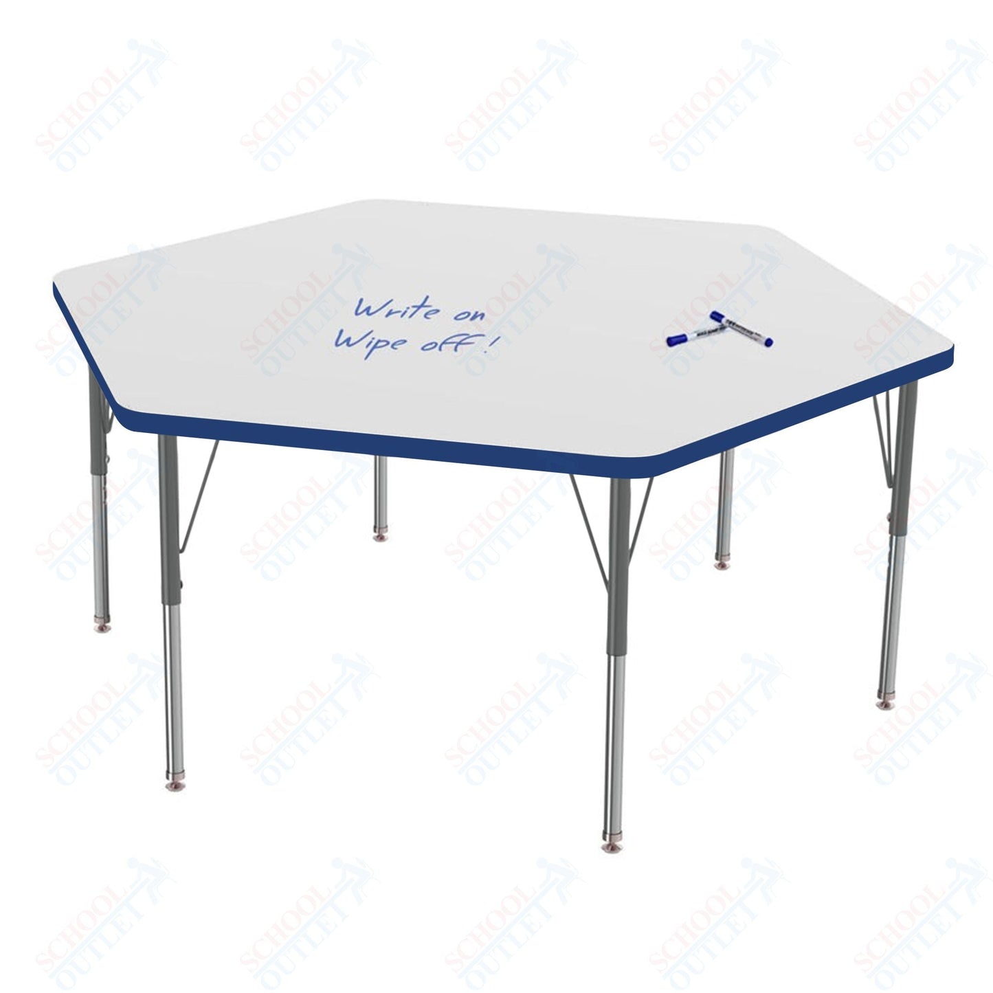 Marco MG2200 Series Hexagon Activity Table w/ Dry Erase Top 54.5" x 48" Adj Height 21" - 30" (MG2254 - DB) - SchoolOutlet