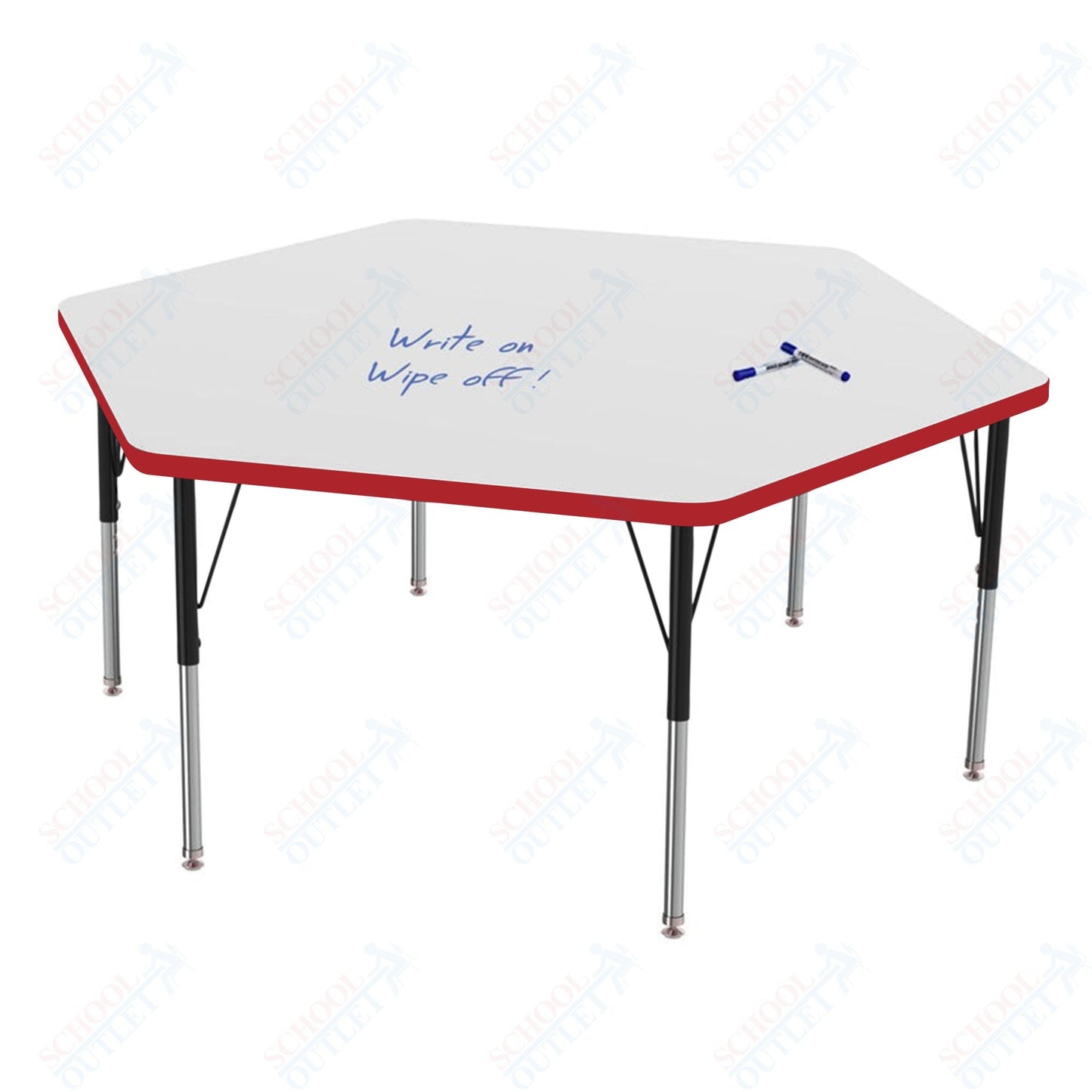 Marco MG2200 Series Hexagon Activity Table w/ Dry Erase Top 54.5" x 48" Adj Height 21" - 30" (MG2254 - DB) - SchoolOutlet