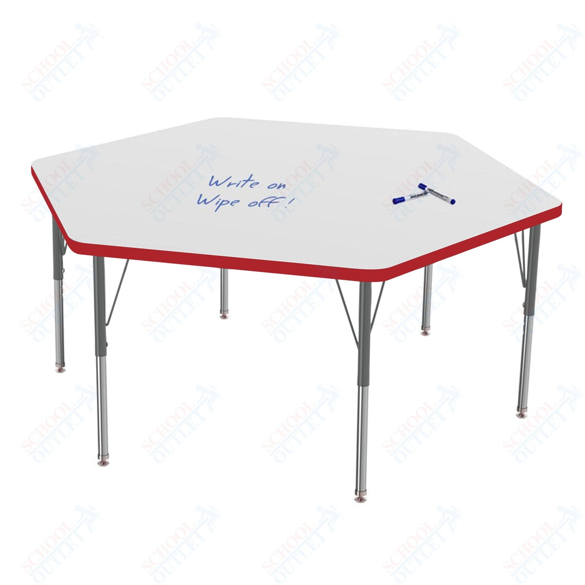 Marco MG2200 Series Hexagon Activity Table w/ Dry Erase Top 54.5" x 48" Adj Height 21" - 30" (MG2254 - DB) - SchoolOutlet