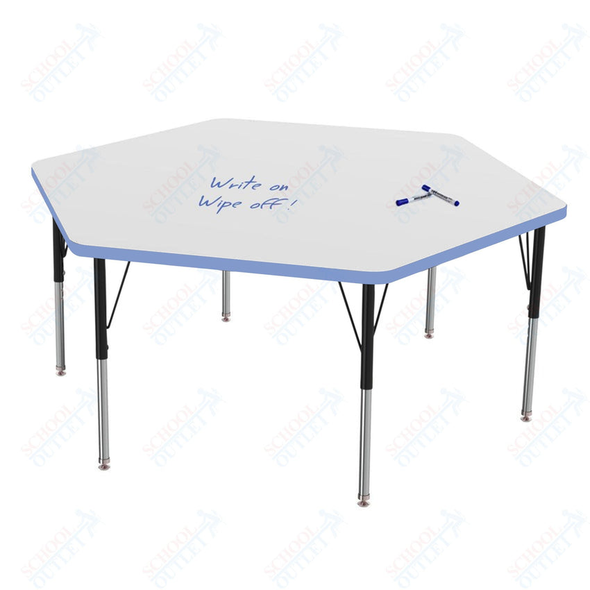 Marco MG2200 Series Hexagon Activity Table w/ Dry Erase Top 54.5" x 48" Adj Height 21" - 30" (MG2254 - DB) - SchoolOutlet