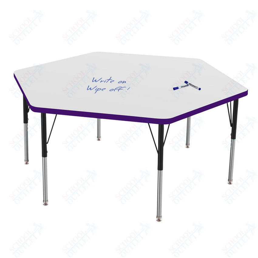 Marco MG2200 Series Hexagon Activity Table w/ Dry Erase Top 54.5" x 48" Adj Height 21" - 30" (MG2254 - DB) - SchoolOutlet