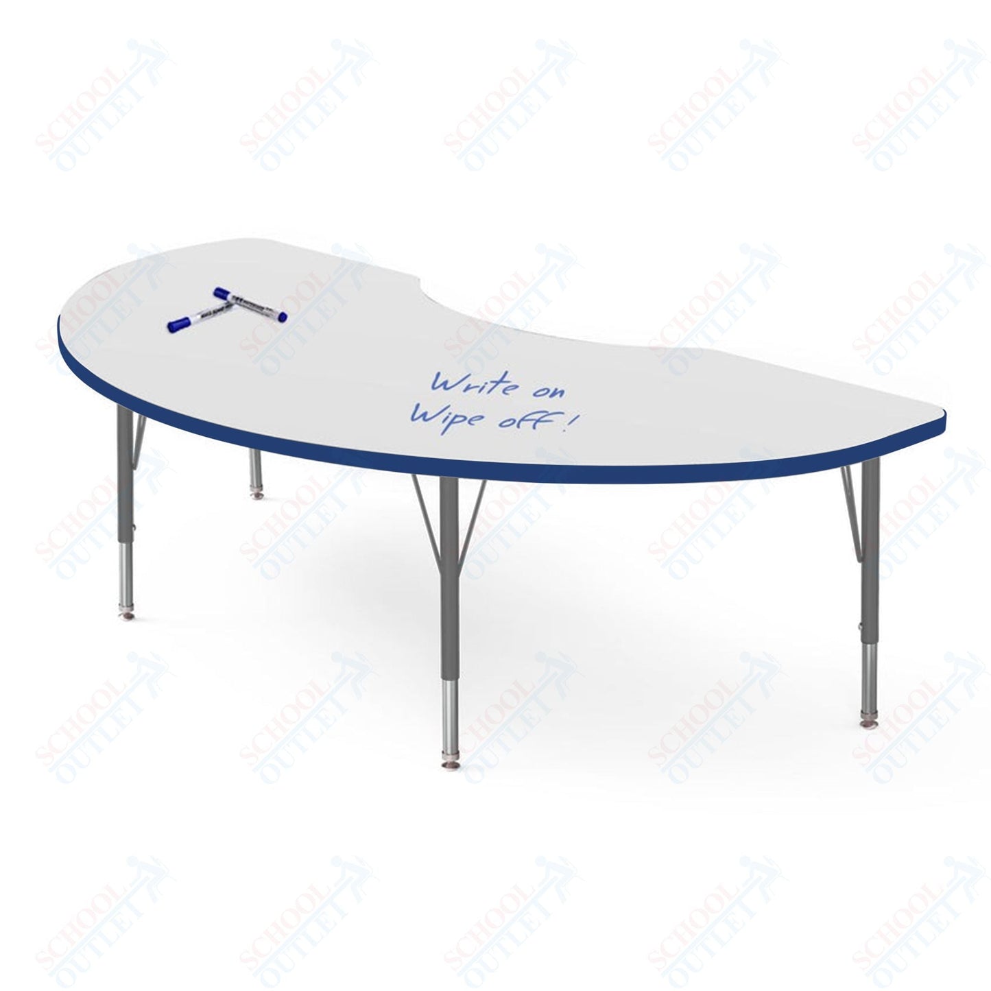 Marco MG2200 Series Kidney Preschool Table w/ Dry Erase Top 48" x 72" Adj Height 16" - 24" (MG2268 - DA) - SchoolOutlet