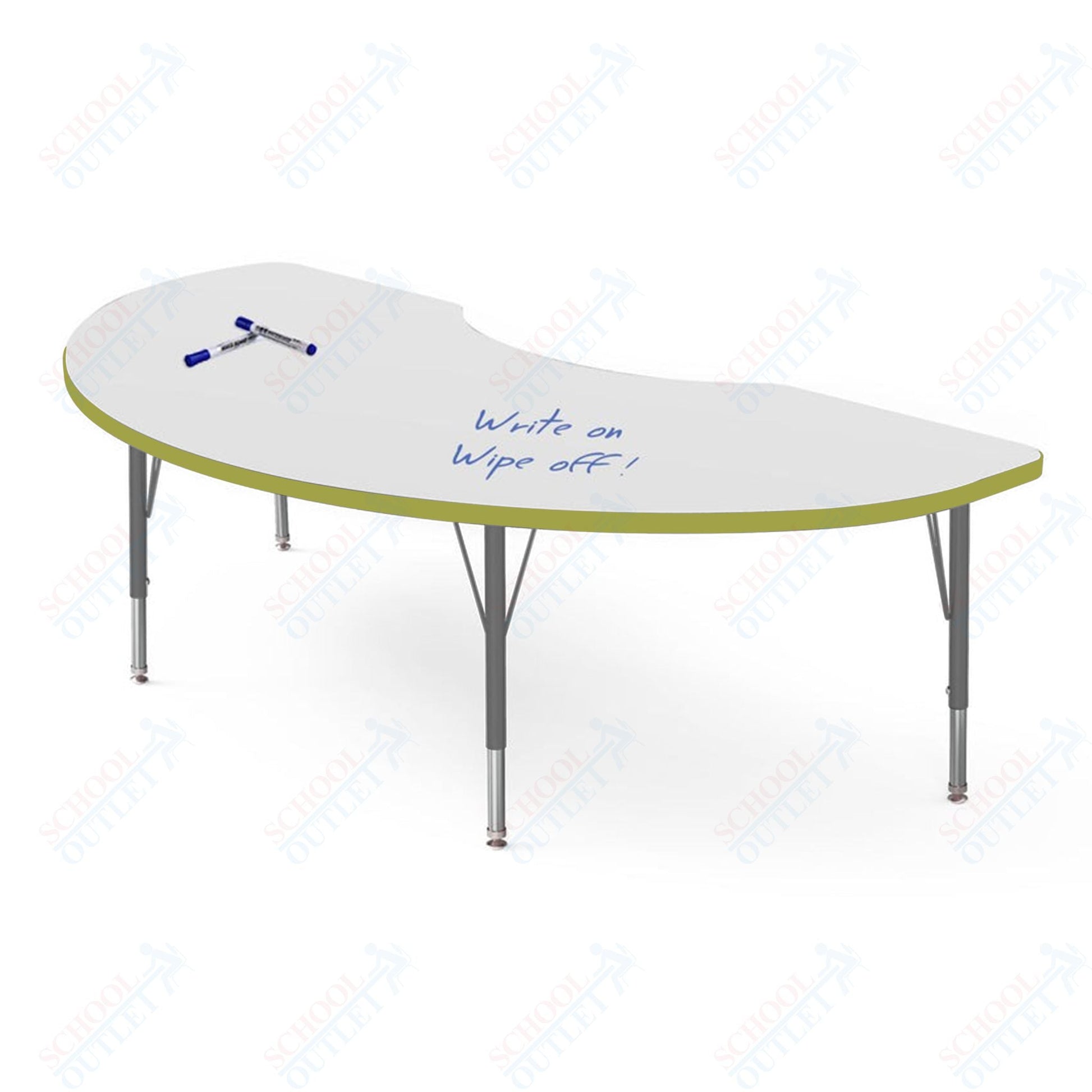 Marco MG2200 Series Kidney Preschool Table w/ Dry Erase Top 48" x 72" Adj Height 16" - 24" (MG2268 - DA) - SchoolOutlet