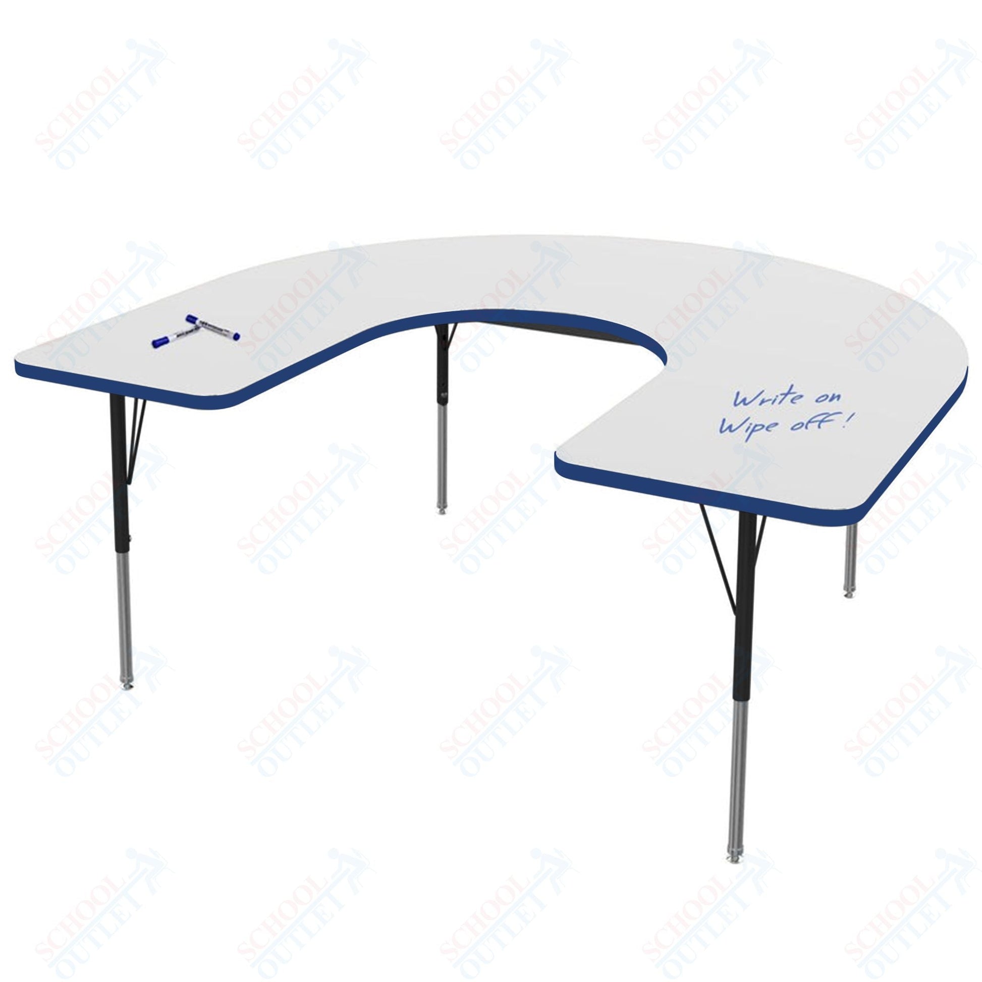 Marco MG2200 Series Horseshoe Activity Table w/ Dry Erase Top 60" x 66" Adj Height 21" - 30" (MG2270 - DB) - SchoolOutlet