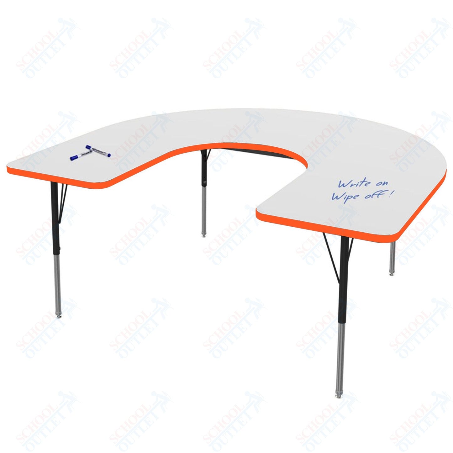 Marco MG2200 Series Horseshoe Activity Table w/ Dry Erase Top 60" x 66" Adj Height 21" - 30" (MG2270 - DB) - SchoolOutlet