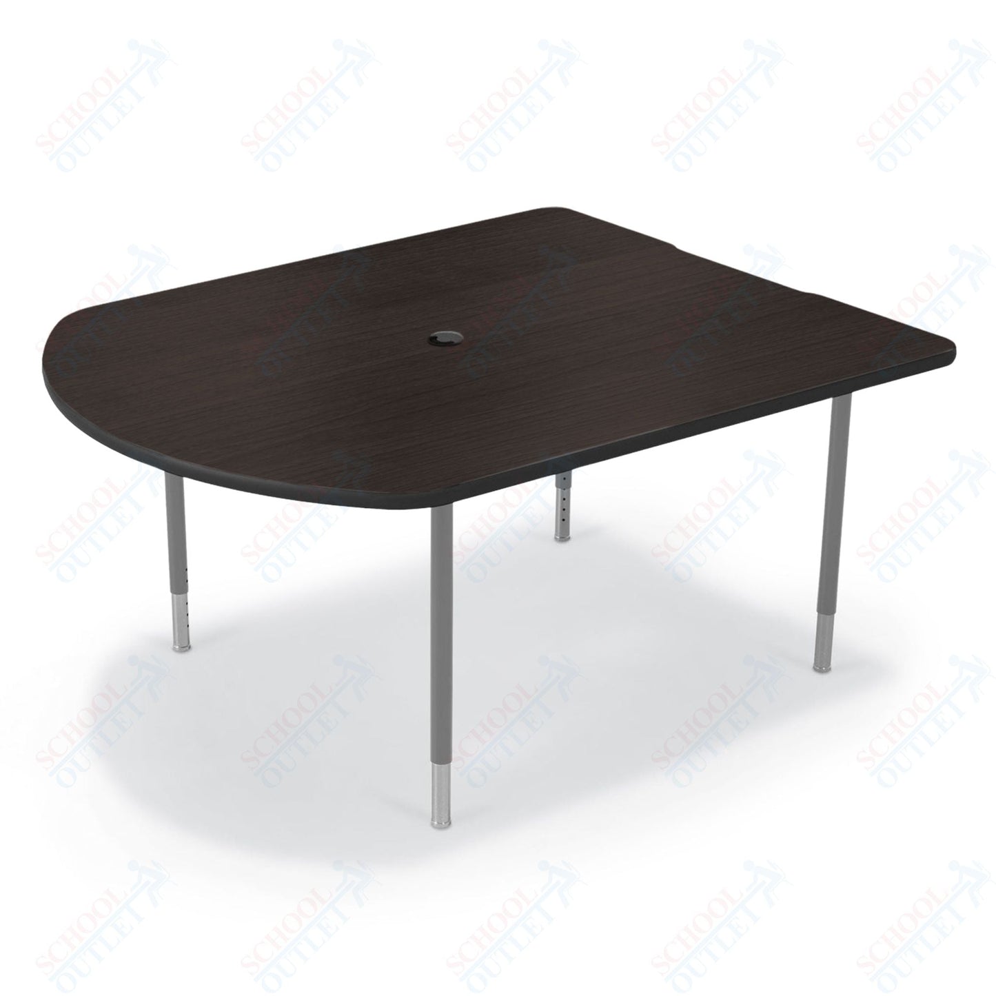 Mooreco 5' MediaSpace - D - Shape AV Table - Platinum Horseshoe Legs and Black Edgeband (Mooreco 27750) - SchoolOutlet